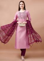 Cotton Blend Pink Traditional Wear Embroidery Work Readymade Kurti Set